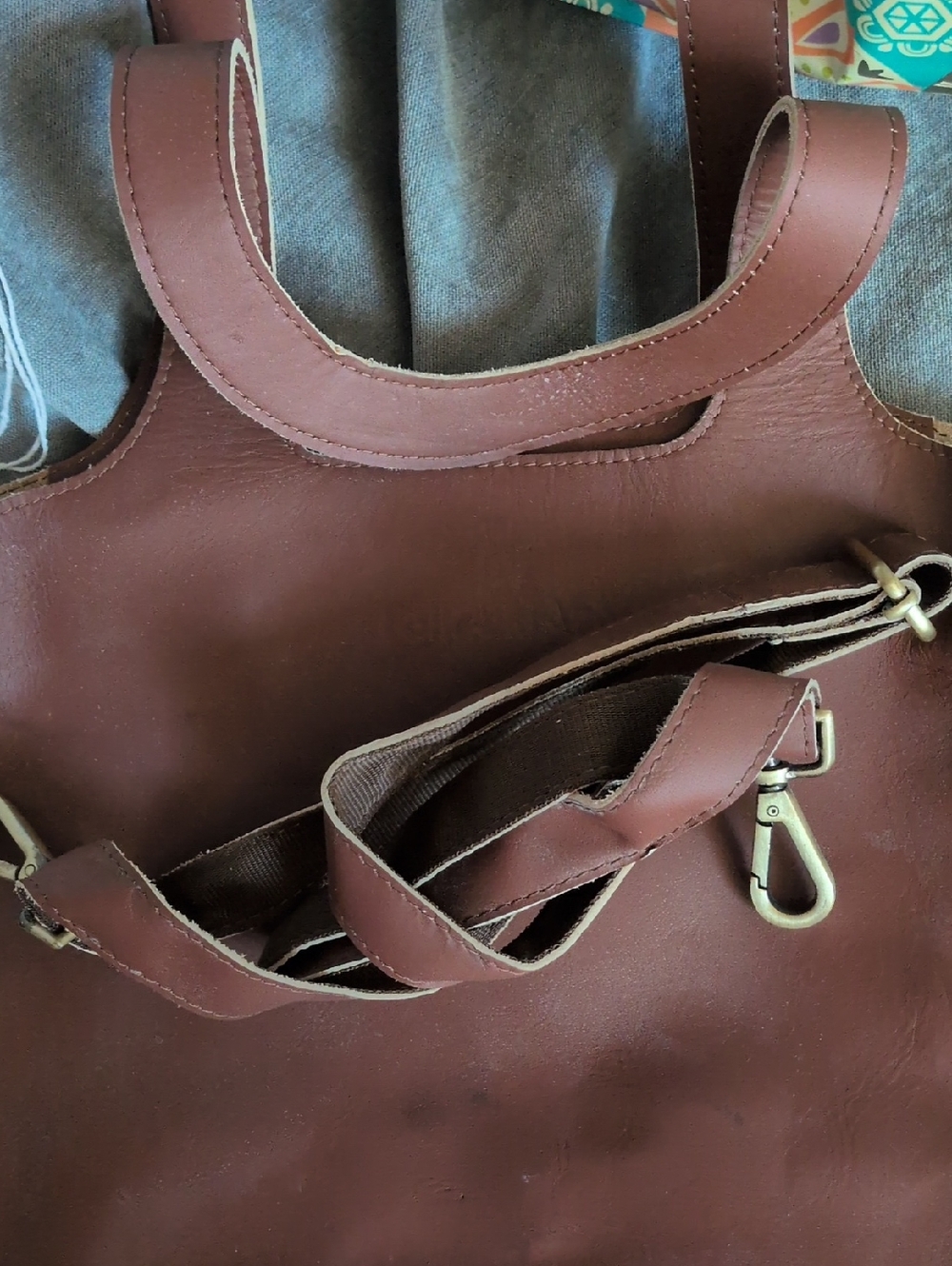 Women’s Brown Leather Tote Bag with Adjustable Strap Folk And Art